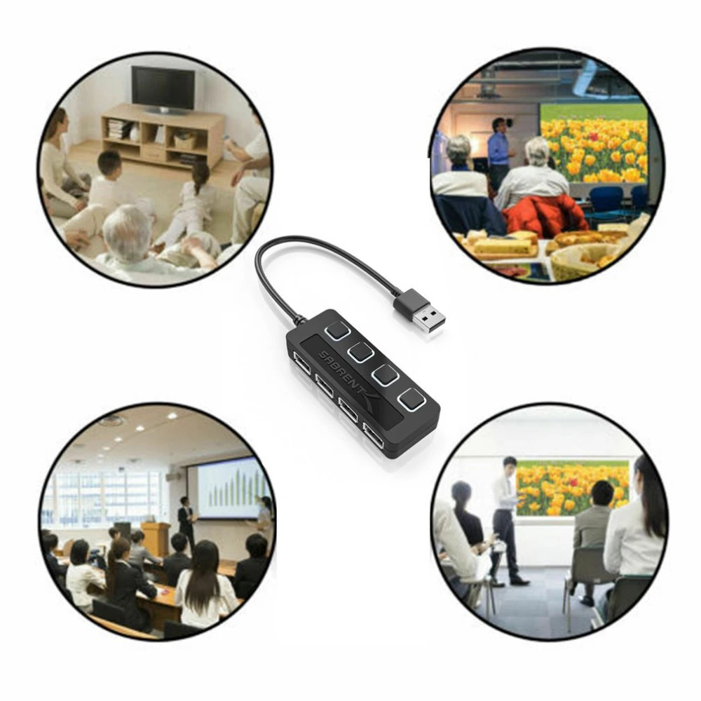 

USB HUB 2.0 High Speed 4 Port All In One For PC Windows Computer Accessori Ultra-thin LED Power Switch USB 2.0 Splitter