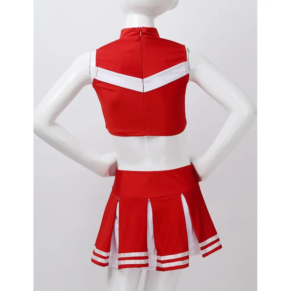 

Cheerleader Costume Kids Girls Jazz Dance Costume Outfit Stage Performance Dance Wear Sleeveless Crop Top With Pleated Skirt Set