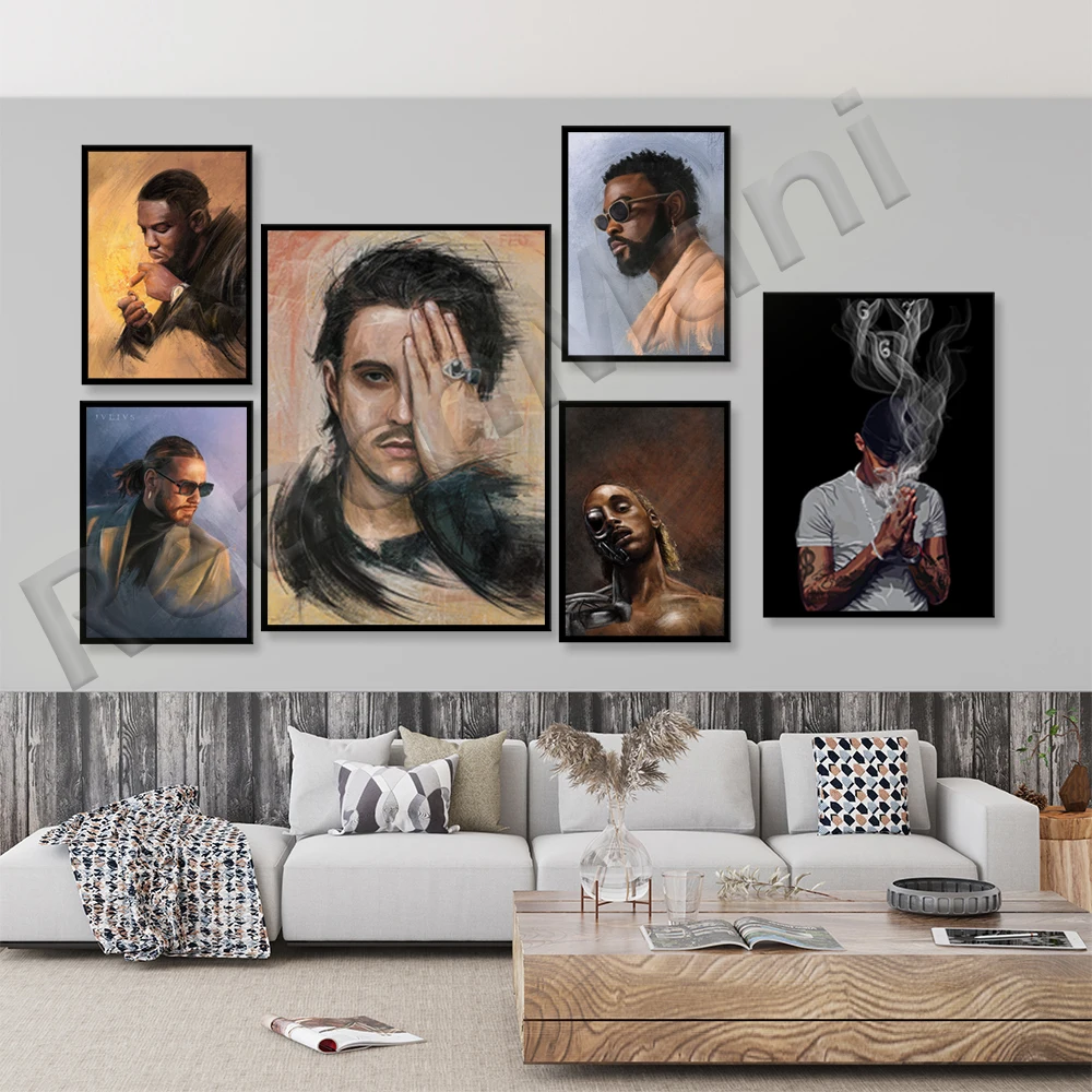 

Famous Hip-hop Singer Cartoon Style Canvas Painting, Nordic Pop Wall Art Poster Interior Home Decoration Mural(No Frame)