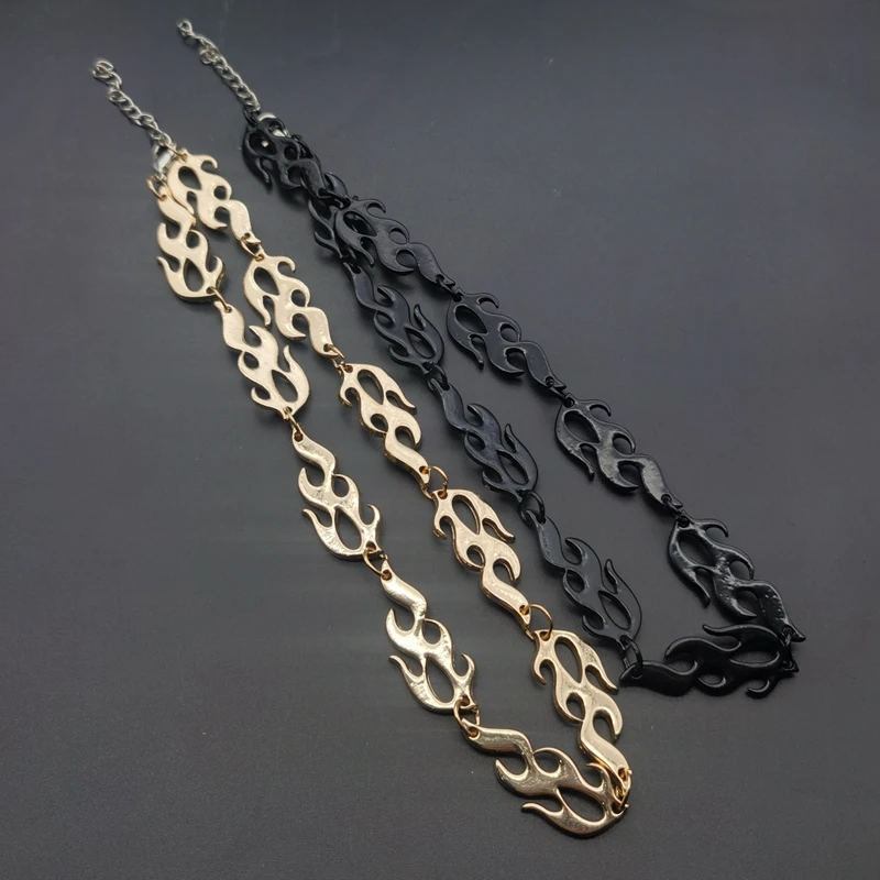 Пламя огня Золотое железо короткое ожерелье унисекс для женщин хип-хоп Уличная