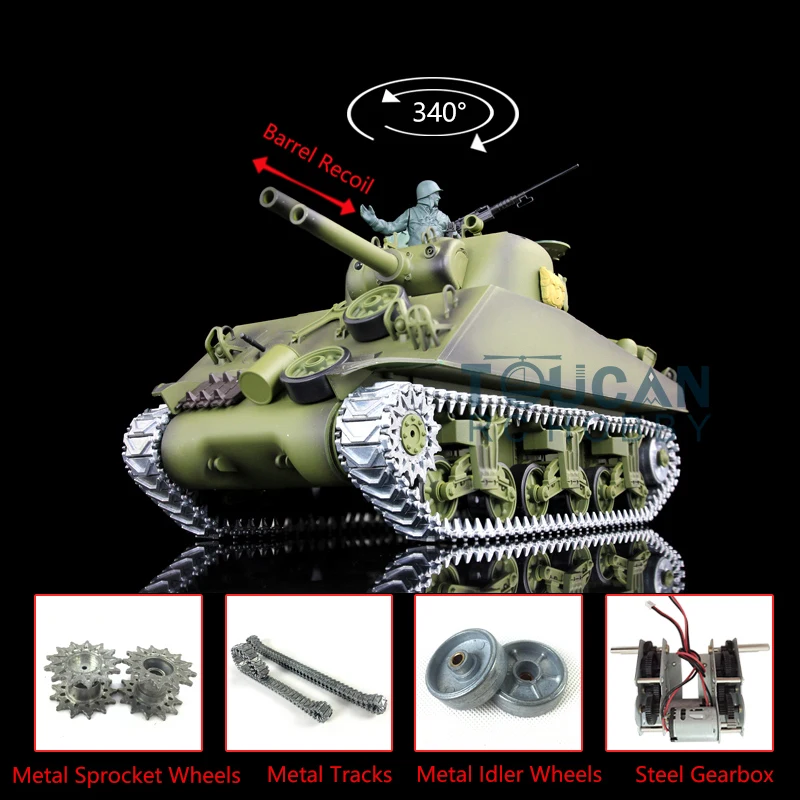 1/16 Heng Long 7 0 Модернизированный M4A3 Sherman RC Tank 3898 металлические треки отдача