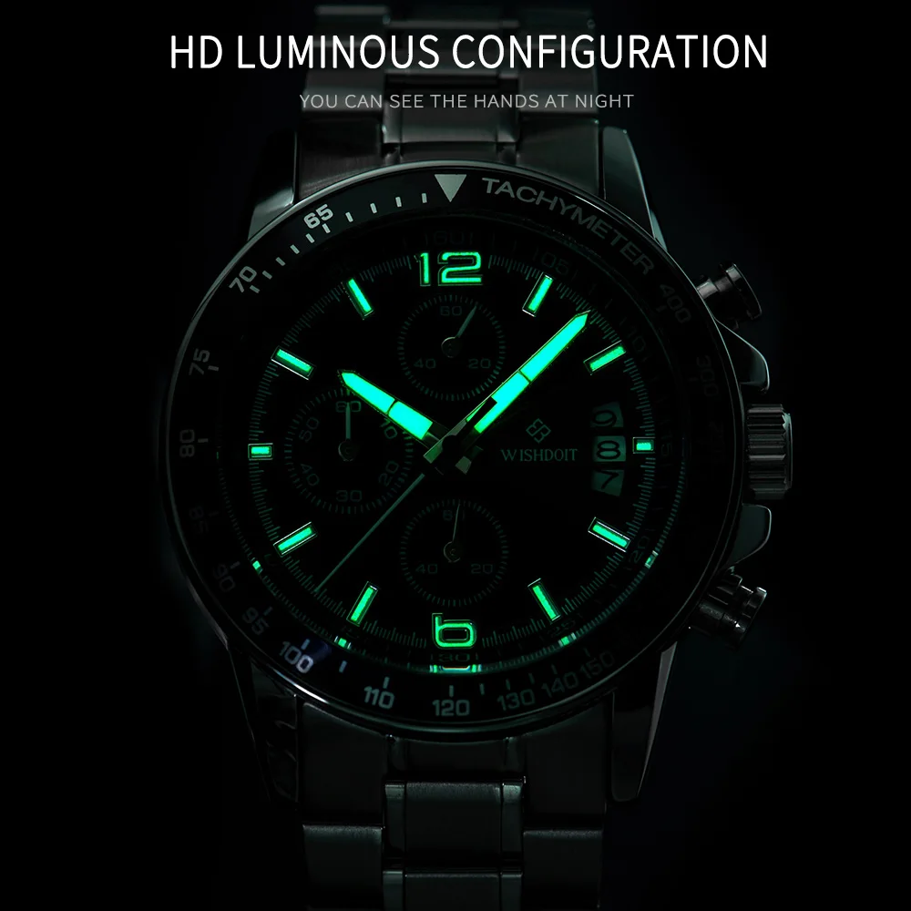 Часы WISHDOIT Мужские кварцевые брендовые Роскошные водонепроницаемые в стиле