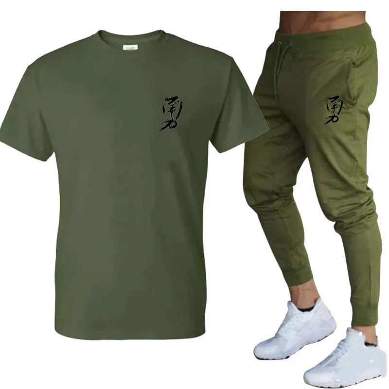 

Men's New Sportswear Suit Pure Cotton Quick-Drying Gym Fitness Running Clothes Fashion Short-Sleeved T-Shirt + Jogging Pants