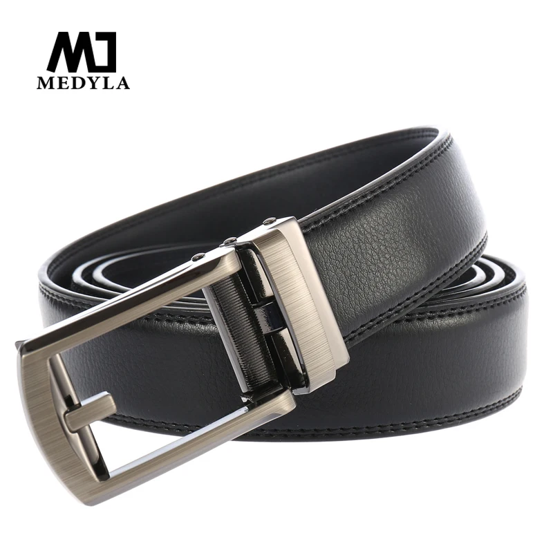 MEDYLA Fashion Automatic Buckle Men's Belt Genuine Luxury Leather Strap High Quality Male Belts Business Black Coffee Color