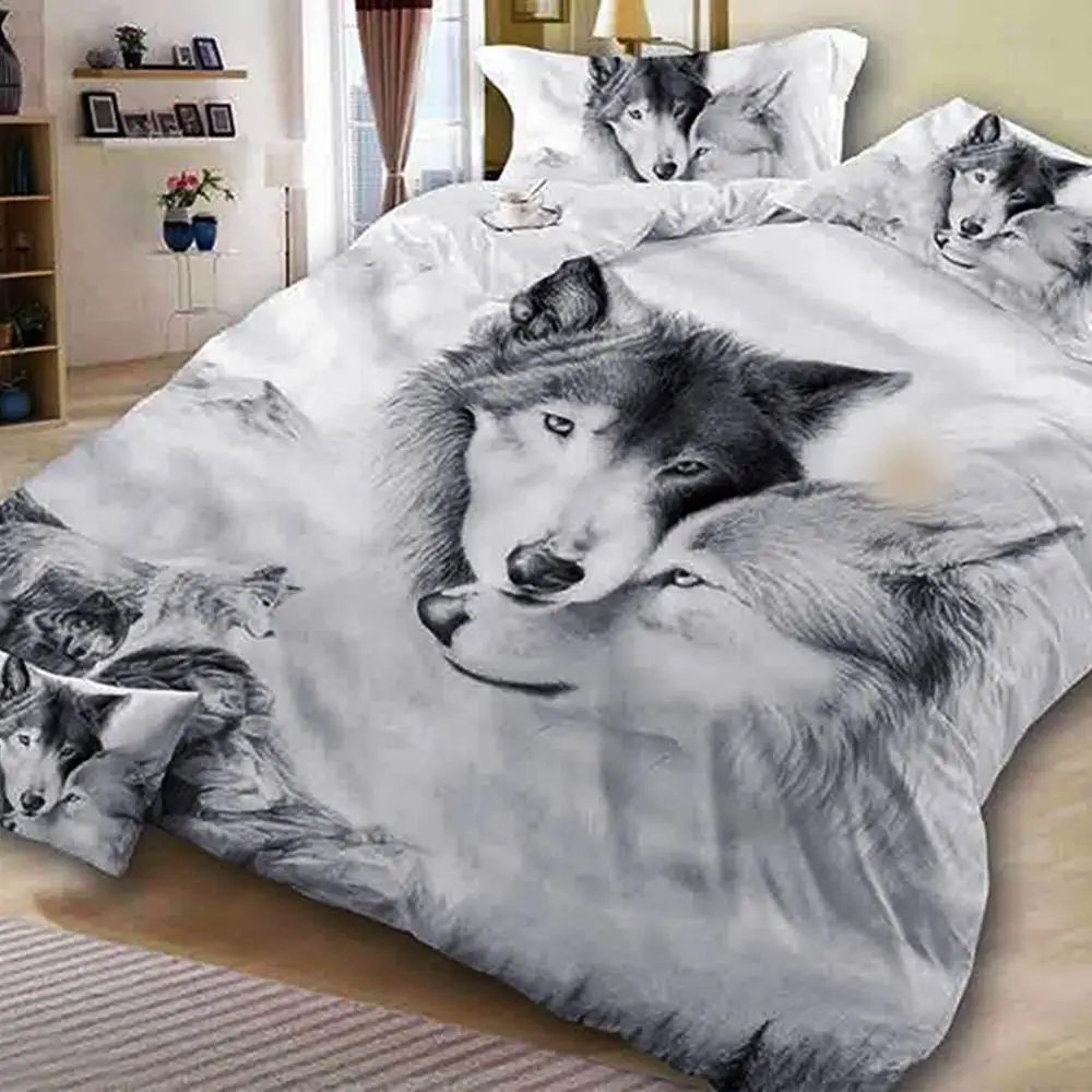 

2/3/4pcs printing Wolf couple bedding set lines duvet cover set Queen bed linen Quilt Cover Beds set Pillowcase Home Textile