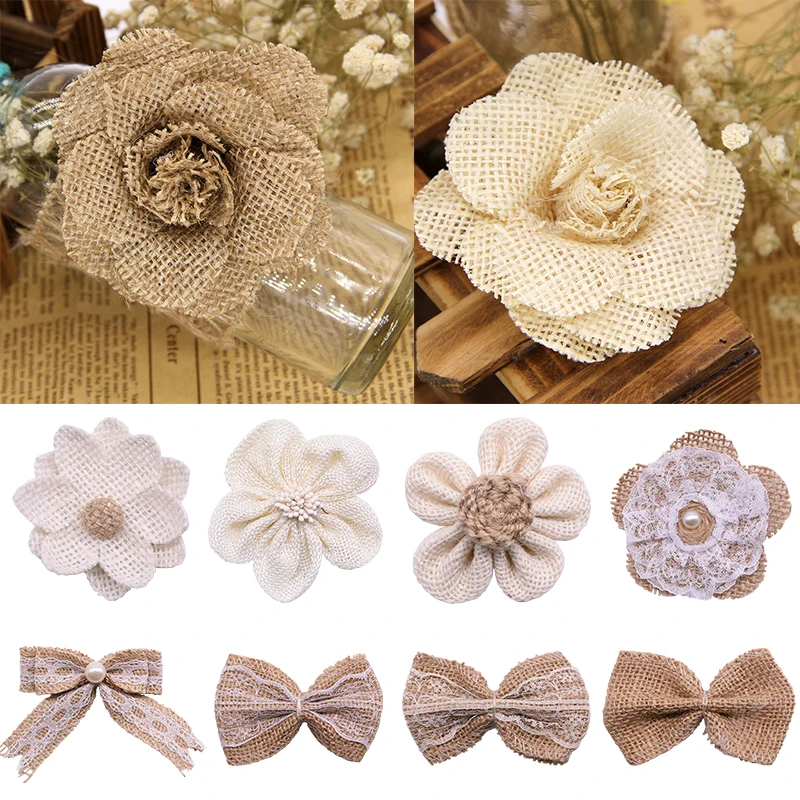5 шт. искусственные цветы розы из джута|Украшения своими руками для вечеринки| |