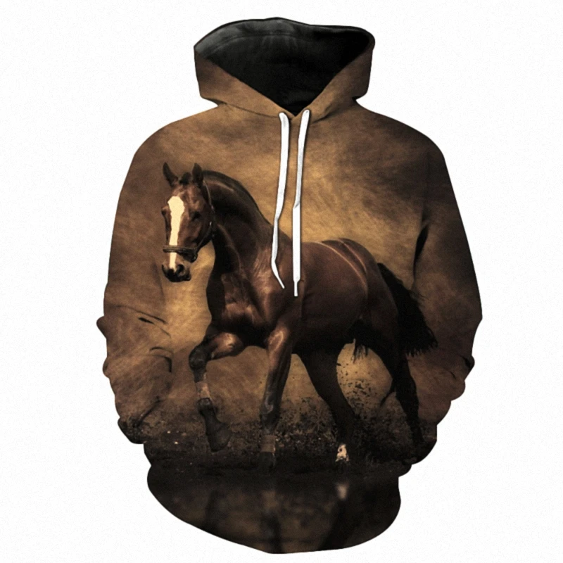 

2020 New 3D Sweatshirt Hoodie Printing Long Sleeve Fashion Casual Hoodie Hip Hop Streetwear Pullover Men Horse Colorful 3D Full