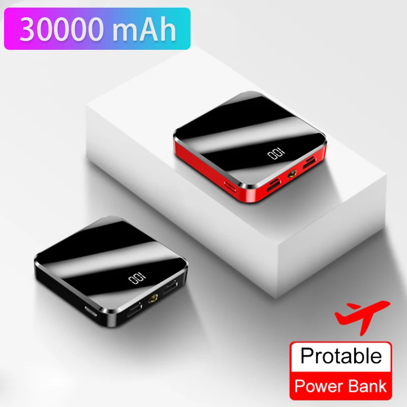 30000 mah power bank portable charger led display mirror screen mini powerbank external battery pack for smart mobile phone free global shipping