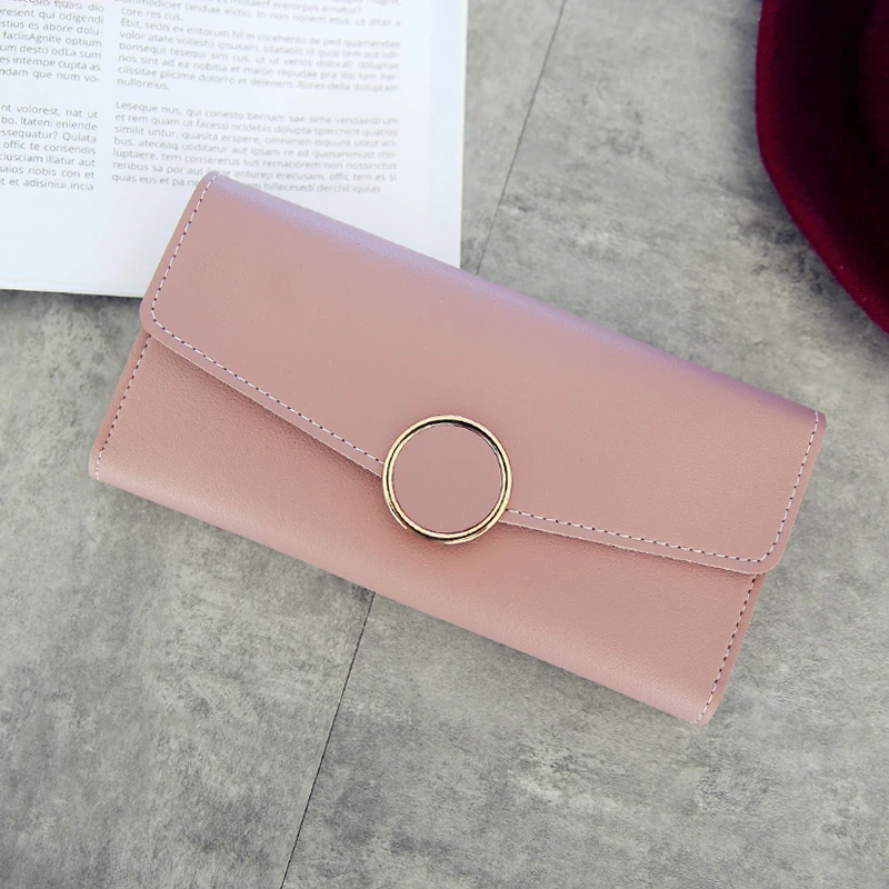 

New Fashion Wallet Leather Women Wallet Long Pu Leather Purse Zipper Metal Circle Decor Wallets Female Hasp Coin Purse Clutch