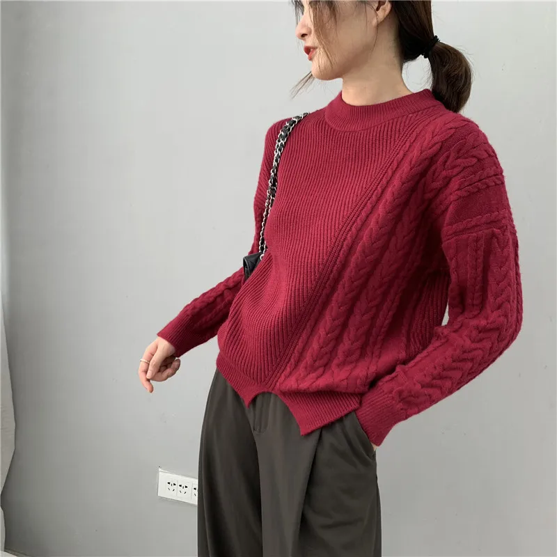 Женский свитер с длинными рукавами Свободный Асимметричный пуловер в Корейском