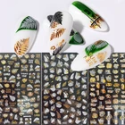 Золотые, черные, белые 3D наклейки для ногтей, переливающиеся весенне-летние листья, геометрические тропические пляжные переводки, DIY слайдер, маникюр