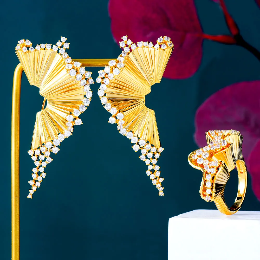 Новинка 2022, модный роскошный комплект ювелирных изделий Blachette в Корейском стиле Ins с бабочкой из циркония, женские серьги, кольцо, подарки на ...