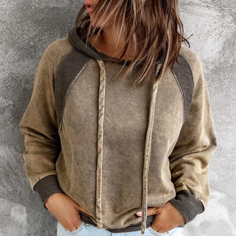 

Женская толстовка с капюшоном, однотонная Повседневная Свободная Толстовка с длинным рукавом, в западном стиле, Осень-зима 2021