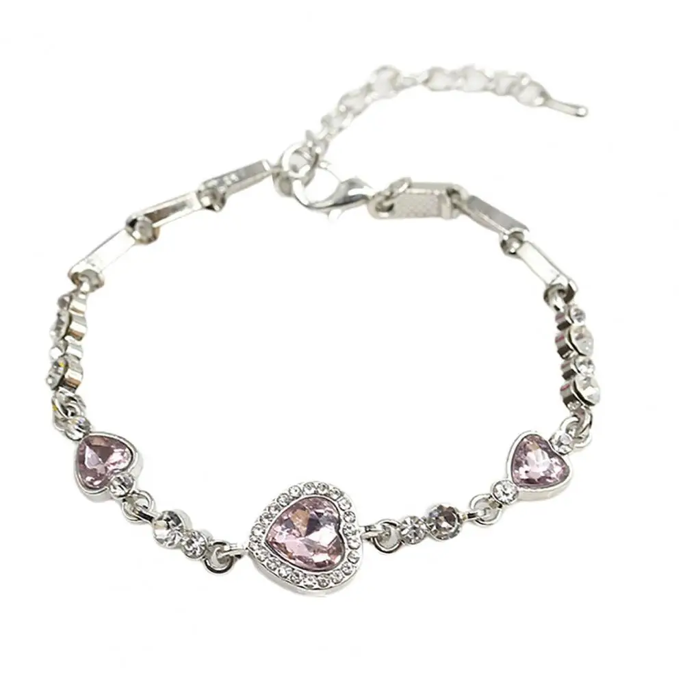 

2021 Women Fashion Heart Shape Blue Rhinestone Alloy Adjustable Elegant Chain Bracelet Party