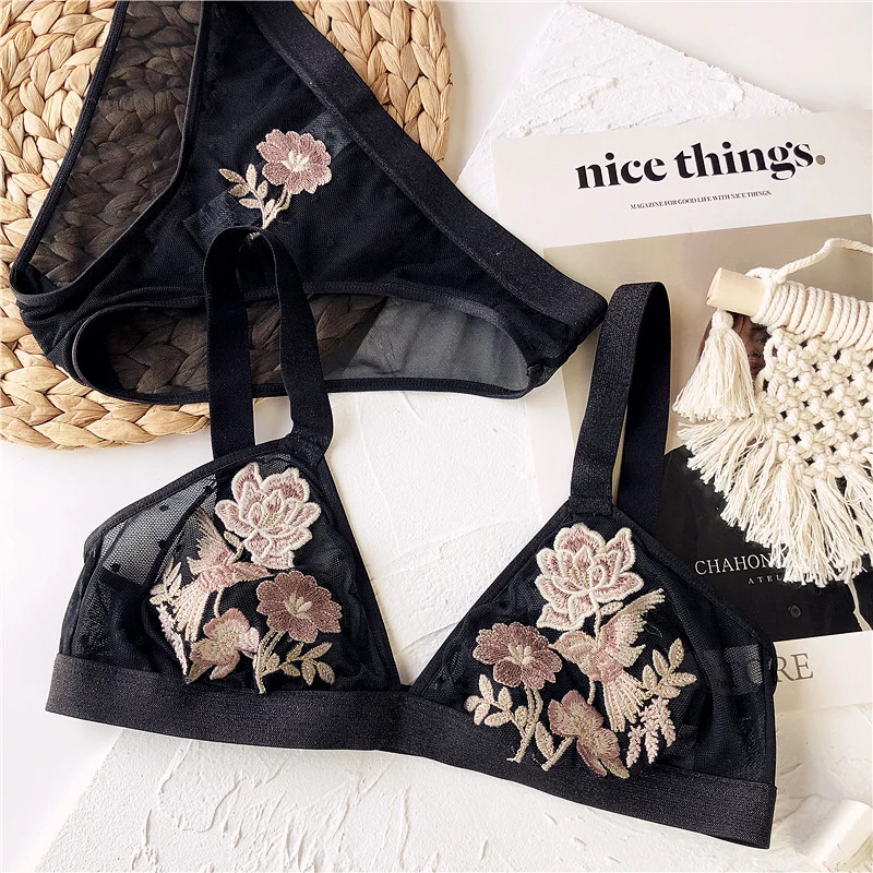 Ультратонкие трусики Бралетт Wriufred комплект нижнего белья с вышитыми птицами и