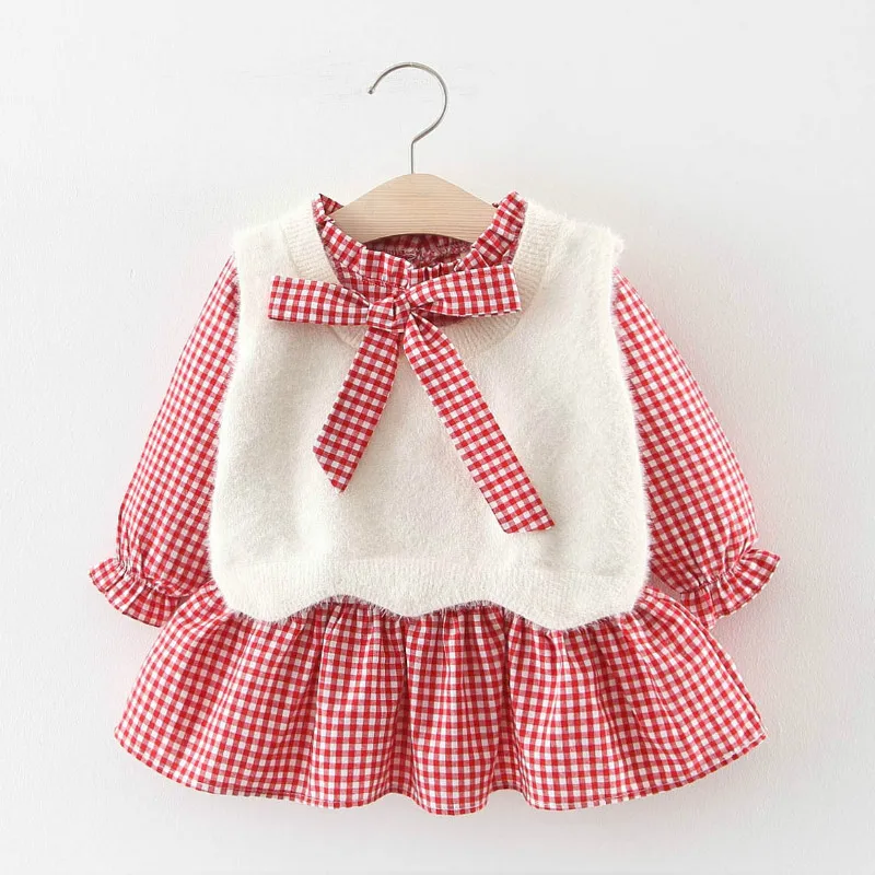 Infantil Vestido/платье для маленьких девочек сезон осень-зима модное платье в клетку с