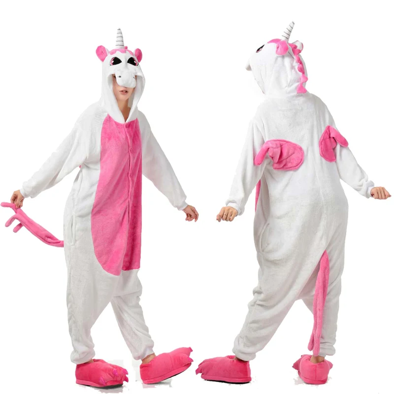 pink unicorn Для взрослых аниме Хэллоуин Косплей Костюм Onesie женские костюмы мультфильм животных пижамы Ститч Единорог Покемон зима теплый - Цвет: pink unicorn