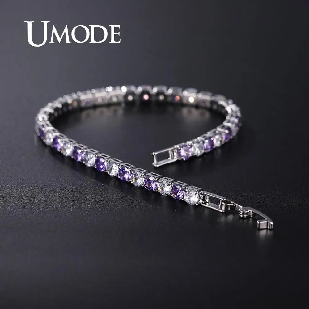 Женские браслеты для невесты UMODE теннисные с фиолетовым фианитом роскошные