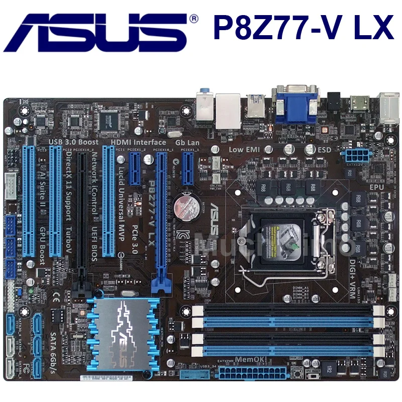 ASUS материнская плата P8Z77-V LX LGA 1155 DDR3 i3 i5 22/32nm Процессор USB3.0 32 Гб SATA3 VGA HDMI Z77 рабочего используется 1155