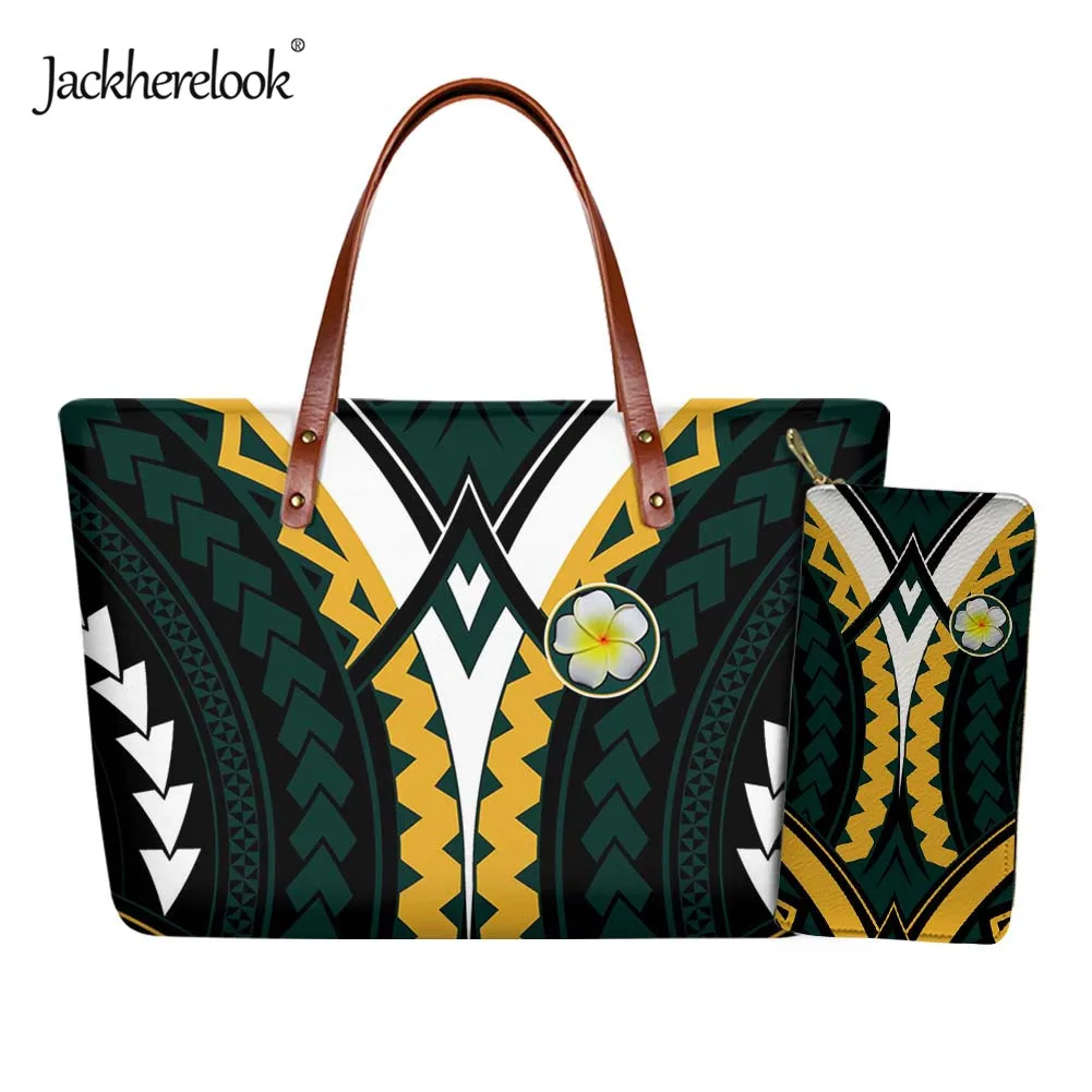 

Jackherelook Plumeria Polynesian Pattern Women Tote Shouder Bag Card Holder Wallet Set Female Casual Handle Bag & Coin Purse