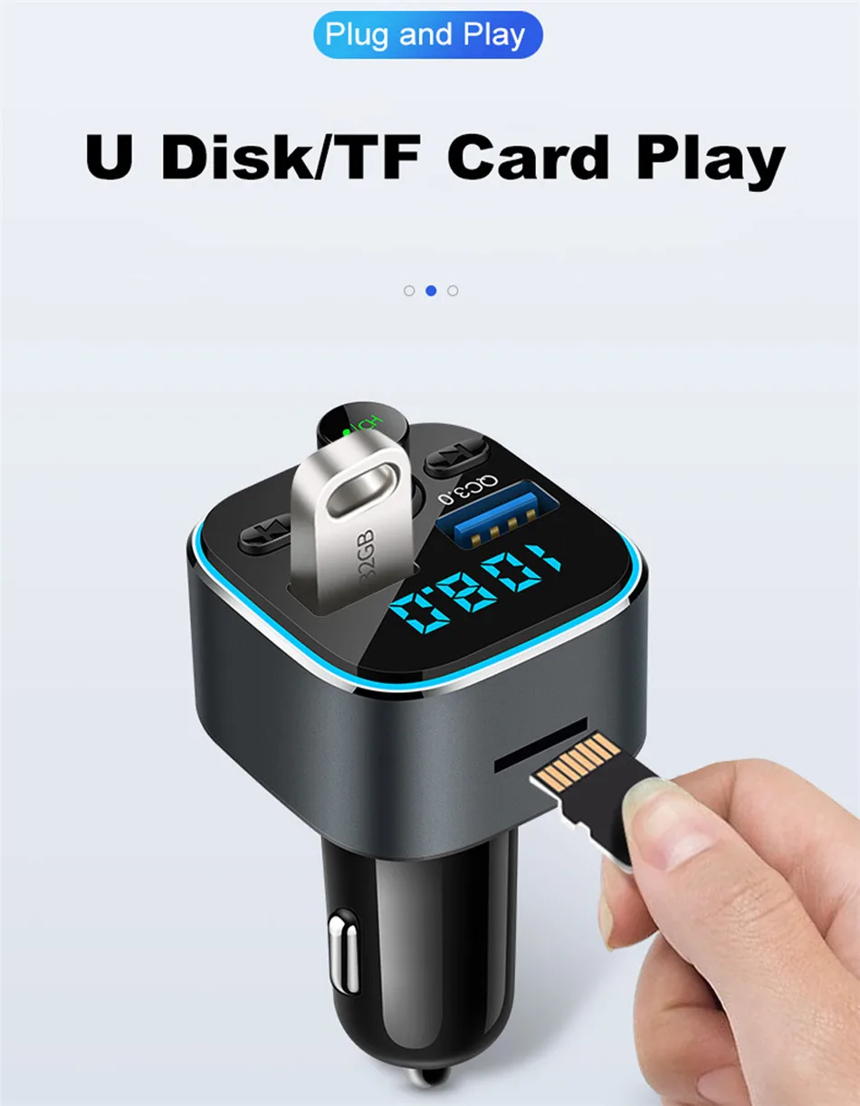 USLION двойной зарядное устройство USB с fm-передатчиком Bluetooth 5,0 приемник аудио mp3-плеер TF карта Автомобильный комплект Автомобильное зарядное устройство QC3.0
