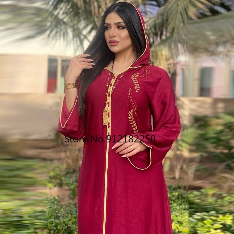 

Muslim Fashion Hooded Dress Women Long Sleeve Abaya Dubai Turkey Moroccan Caftan Elegant Lady Islamic Clothing Djellaba Femme