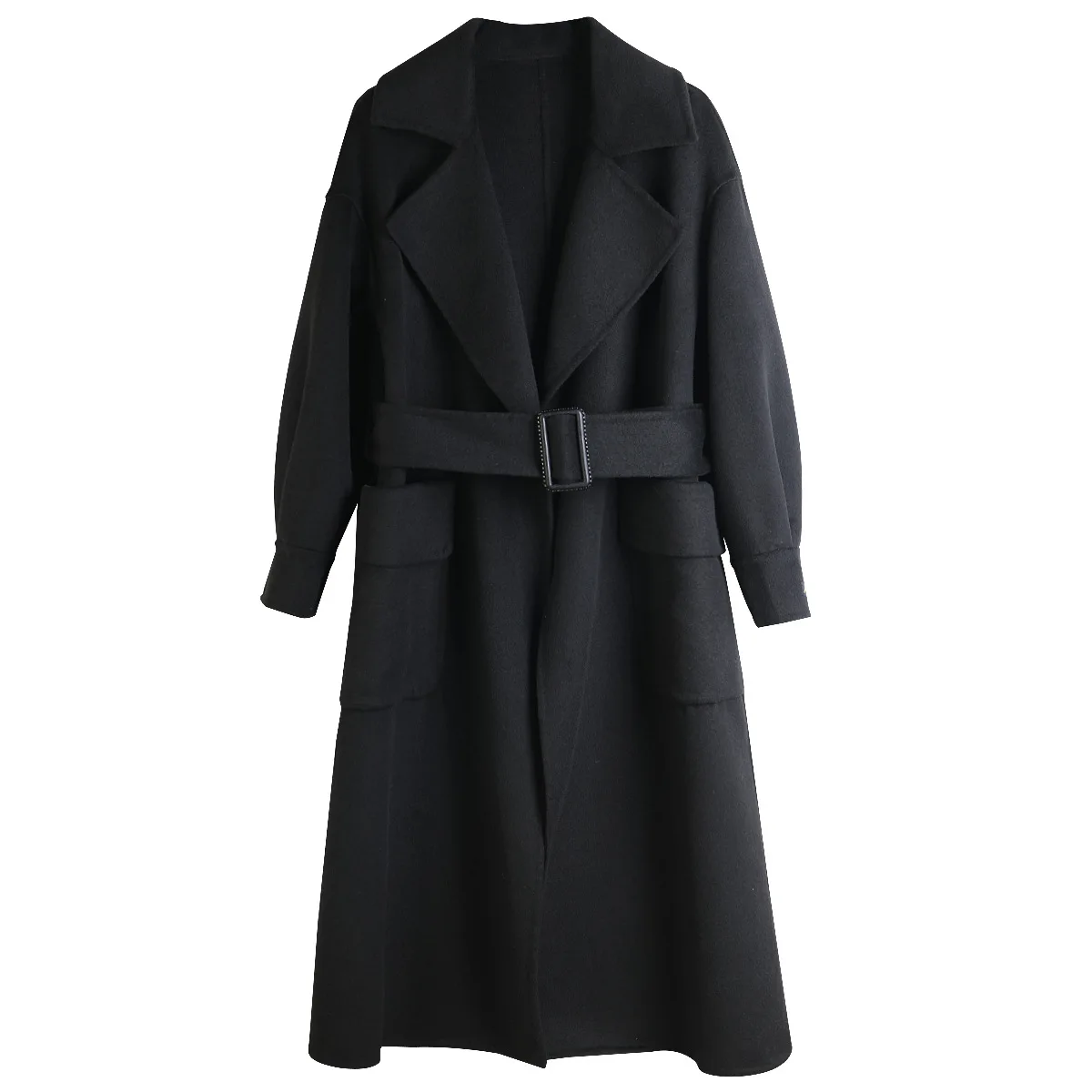

abrigo black fashion largo korean mujer invierno 2021 Adjustable Waist Turn-down Collar Belt 90% wool long coat women