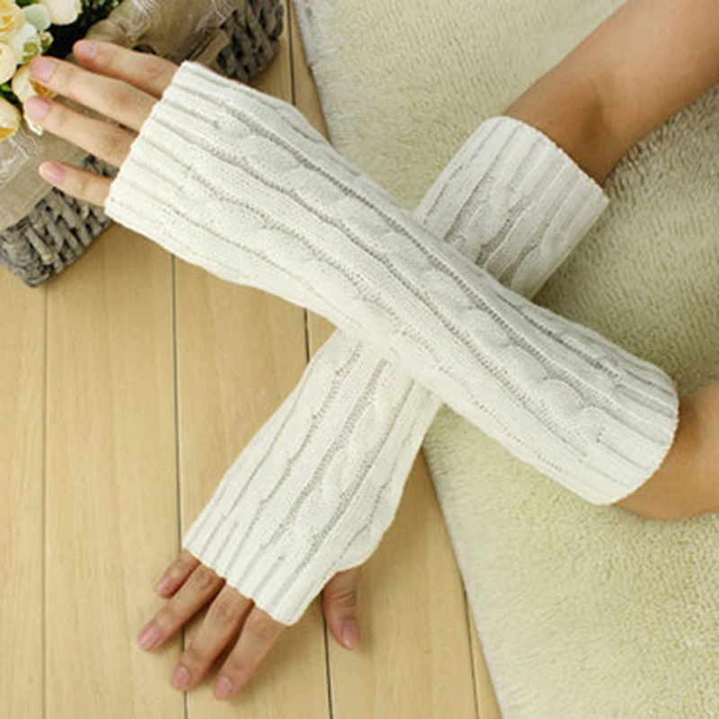 winter warm Women Wool Mitten solid Fingerless Gloves Hand Warmer Winter Arm Crochet Knitting Faux Gants Femme |