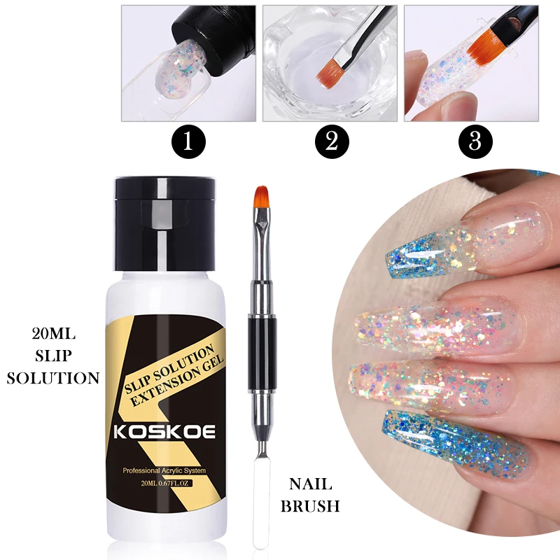 

KOSKOE 20ml Nail Liquid Slip Solution for UV Gel Quick extension nail gel Painless Acrylic Nail Art Extension Manicure Tools