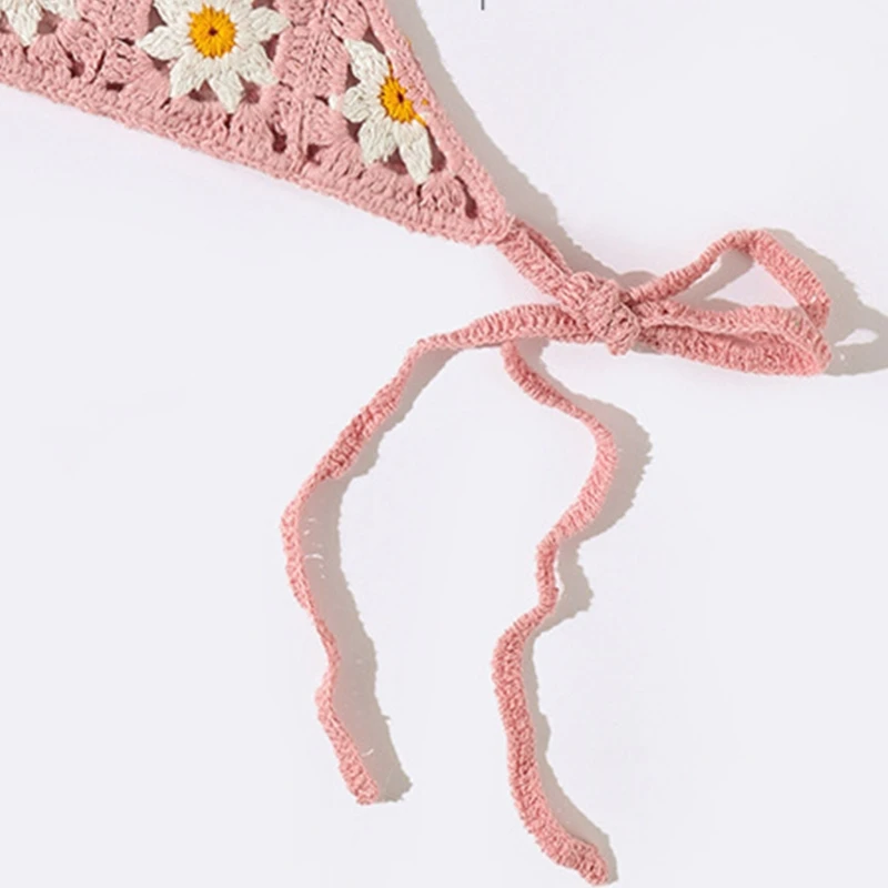 Новый стиль трикотажный цветочный шейный платок милая вязаная бандана Женская