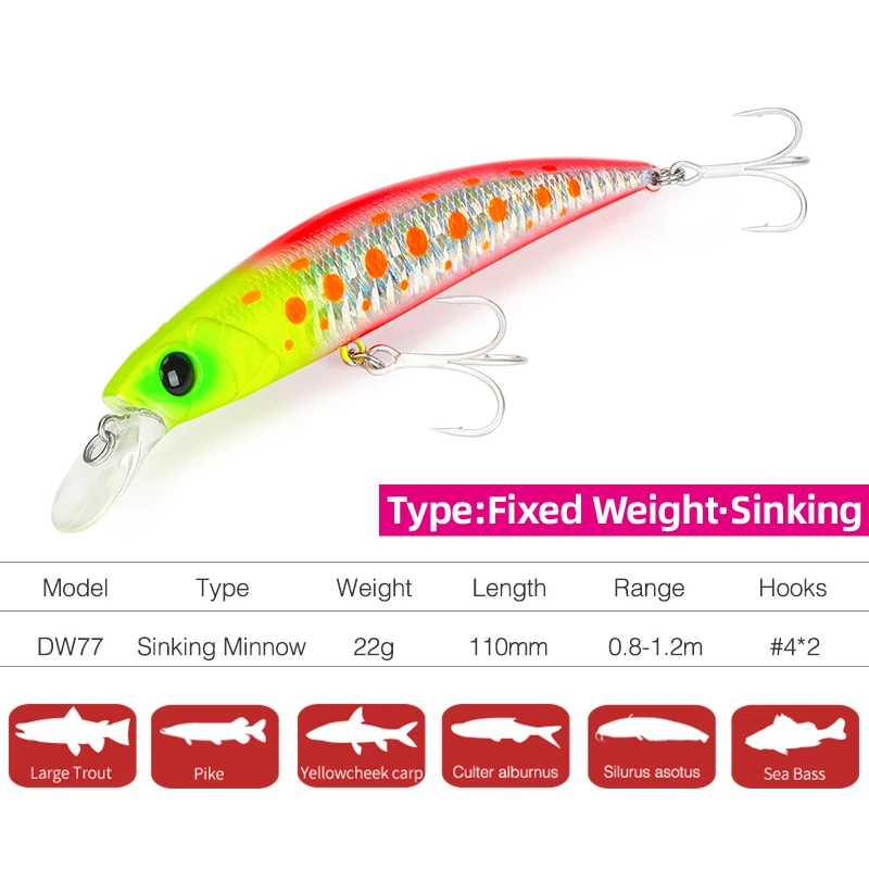 Tsurinoya 4pcs DW77 110mm 22g Fishing Lure Sinking Minnow Wobblers Hard Bait Topwater Jerkbait Swimbait | Спорт и развлечения
