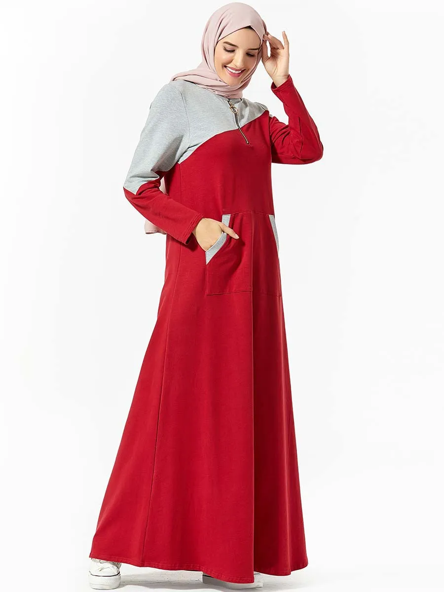 

Hooded Tracksuit Long Dress Women Muslim Islamic Clothing Middle East Jogging Maxi Dresses Sports Walk Wear Side Pockets Kaftan