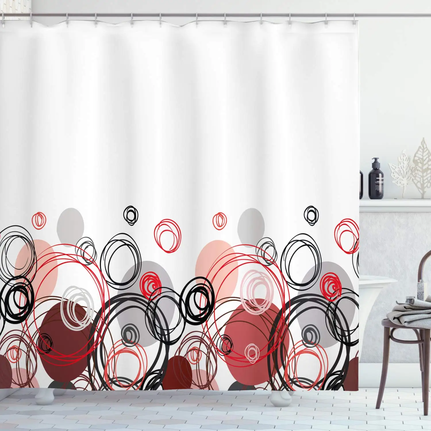 Абстрактная занавеска для душа с горизонтальной полосой и геометрическими