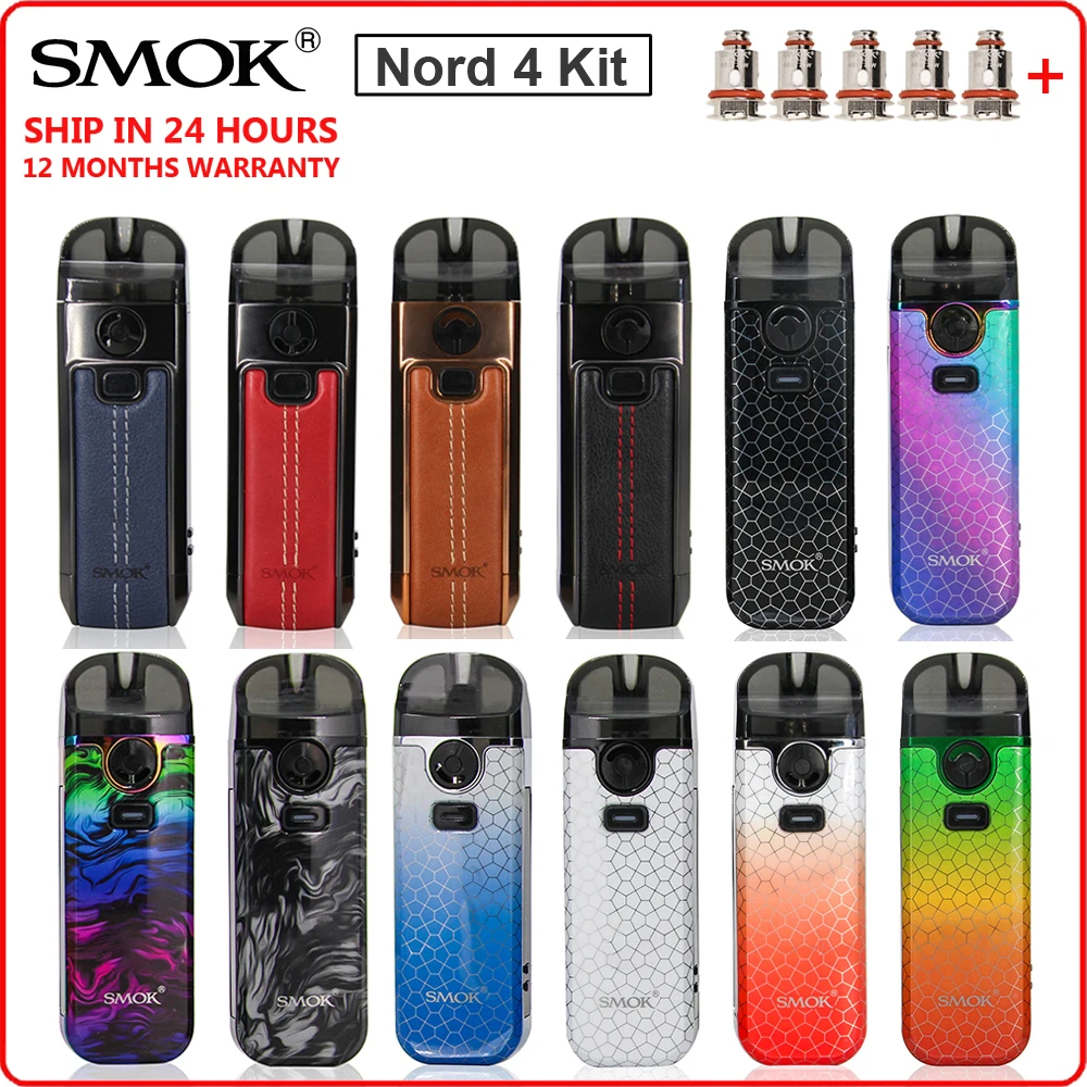 Original SMOK Nord 4 Kit 80W Vape Electronic Cigarette 2000mAh Battery 4.5ml Pods Cartridge Pen RPM 2 Mesh Coil Vaporizer | Электроника