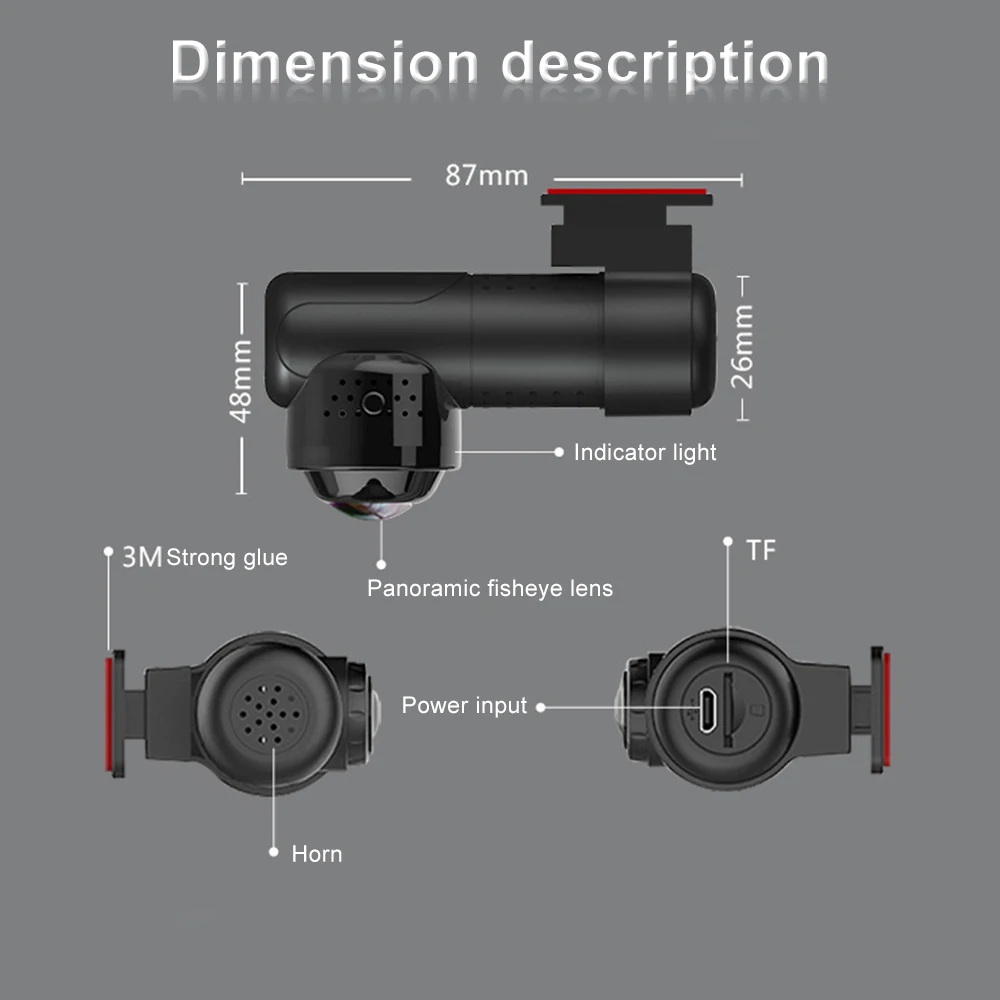 Камера Dashcam с углом обзора 360 градусов 1080P HD ночное видение Wi Fi Автомобильный