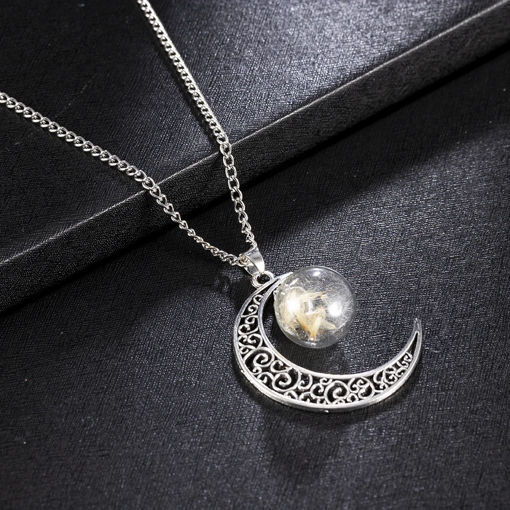 

Wish Glass Bottle Real Dandelion Seeds Pendant Necklace Lucky Locket Jewelry for Women Friend