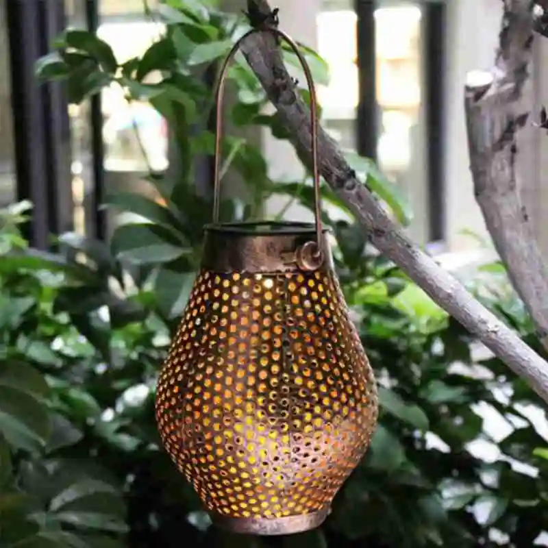 

Outdoor Garden Light Wrought Iron Led Solar Lantern European Style Portable Hollow Thorn Point Decorative Light