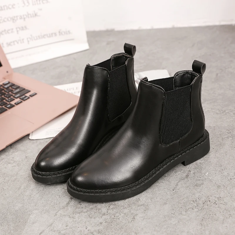 Ботильоны без шнуровки с резинкой для женщин женская обувь черные кожаные