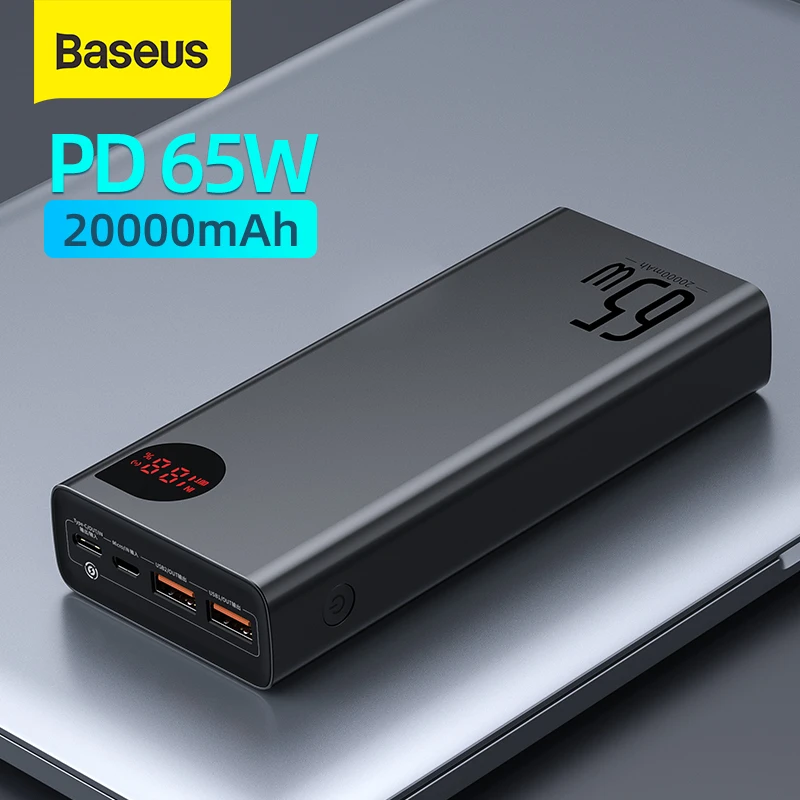 Baseus 22 5 W/ 65W Мощность банка 20000 мА/ч Портативный быстрой зарядки банк Тип C PD быстрый