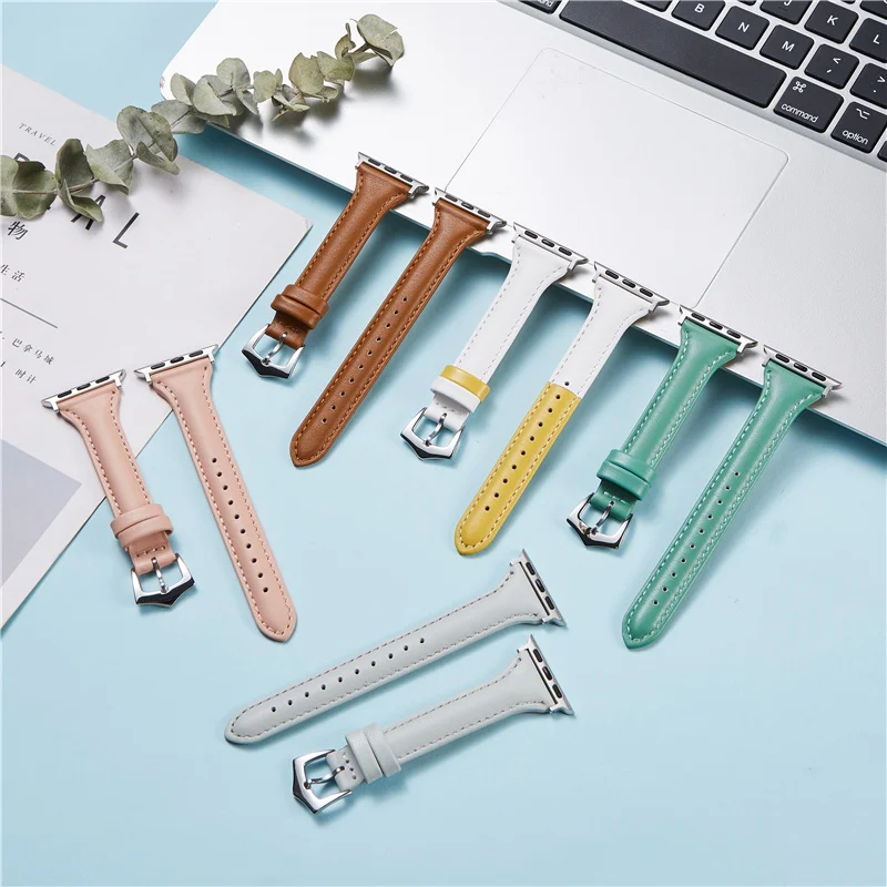 

Leather Strap for Apple Watch 7 6 Se Strap 40mm 44mm Band for Iwatch Series 5 3 38mm 42mm Women Belt Bracelets for Girls Correa