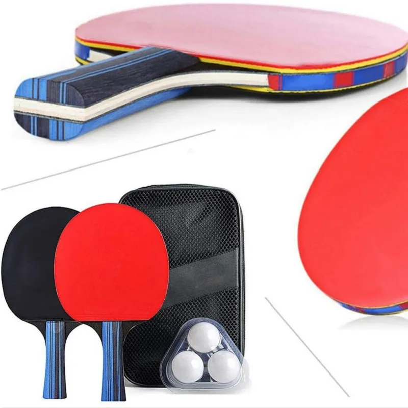 

2PCS Ping Pong Table Tennis Blade Bat Set Professional Rubber Long Short Handle Ping Pong Racket Paddle with 3 Balls 1 Carry Bag
