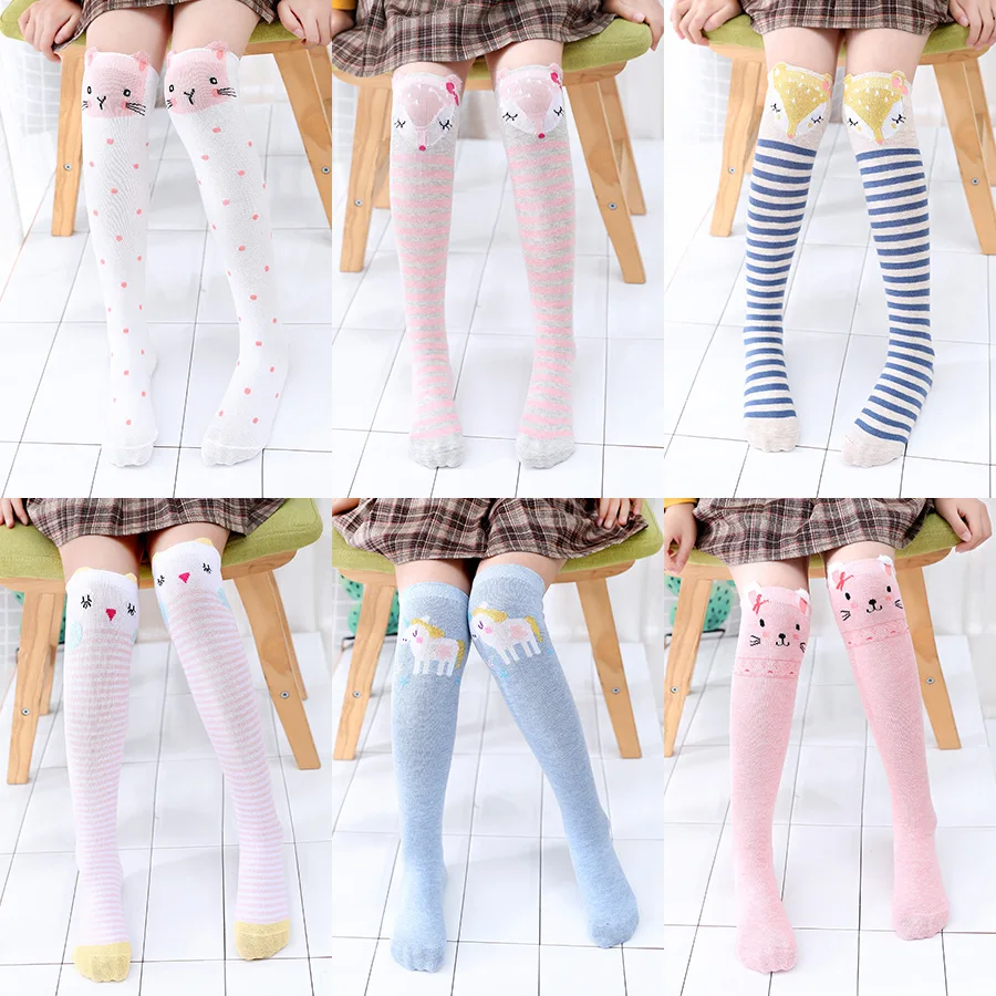 

Cute Cartoon Knee High Socks For Girls Soft Cotton Knitted Children's Long Socks Spring Autumn Toddler Baby Kids Stockings 3-12Y