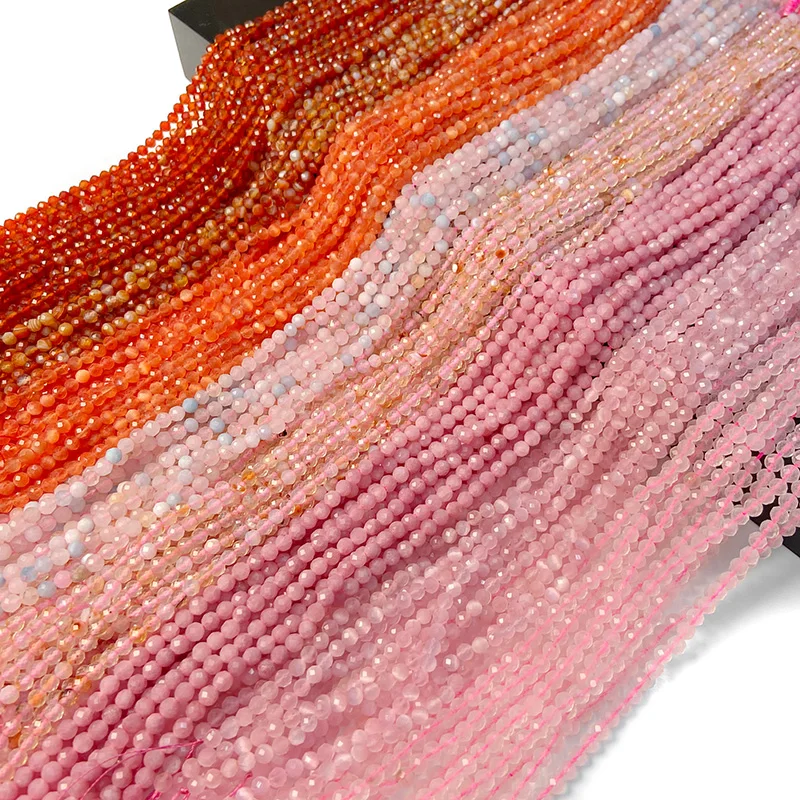 

4mm Faceted Natural Stone Beads Round Pink Morganite Rose Quartz Crytsal Loose Gem Stone Beads for Jewelry Making 15" Strand