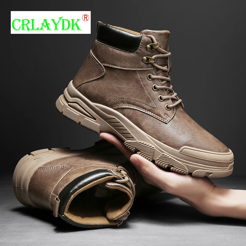 

CRLAYDK Men's Fashion Leather Winter Boots Waterproof Casual Ankle Shoes Non Slip Outdoor Work High Top Walking Botas for Male