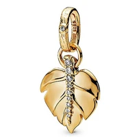 100 925 sterling silver charm gold glitter with crystal leaf pendant fit pandora women bracelet necklace diy jewelry