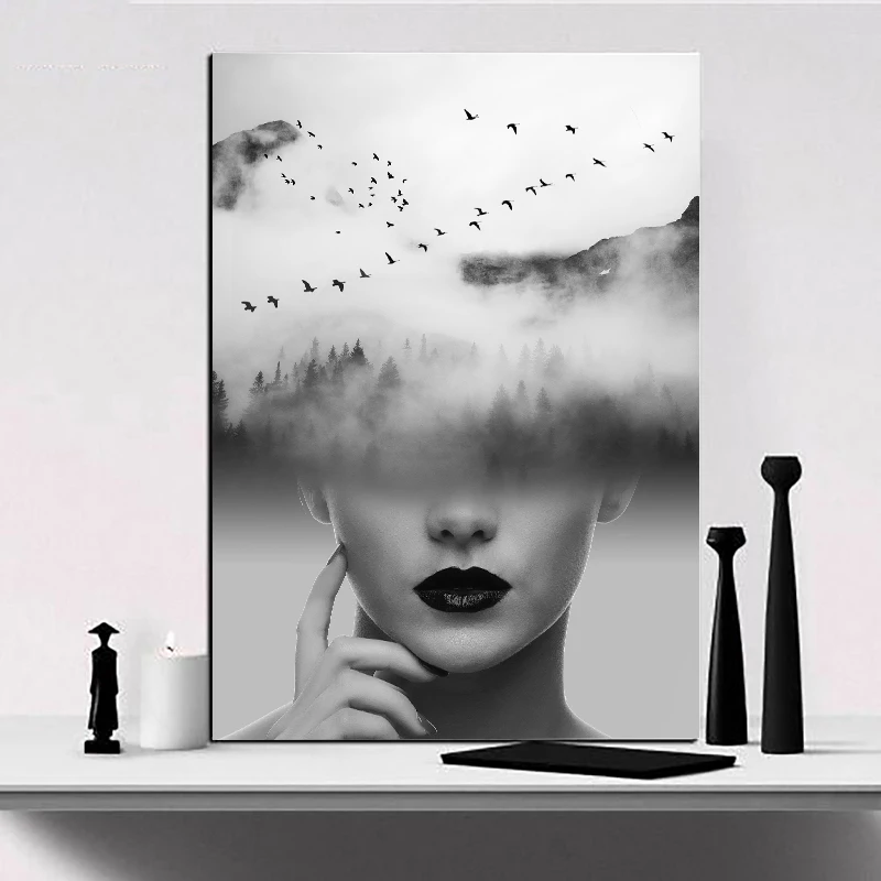 Самодельный современный декоративный плакат с принтом красивой девушки силуэт