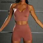 Бесшовный комплект для йоги, тренировочная одежда для женщин, спортивные костюмы, комплект для спортзала, спортивный комплект из 2 предметов, женский спортивный бюстгальтер, шорты для йоги, женская одежда для спортзала