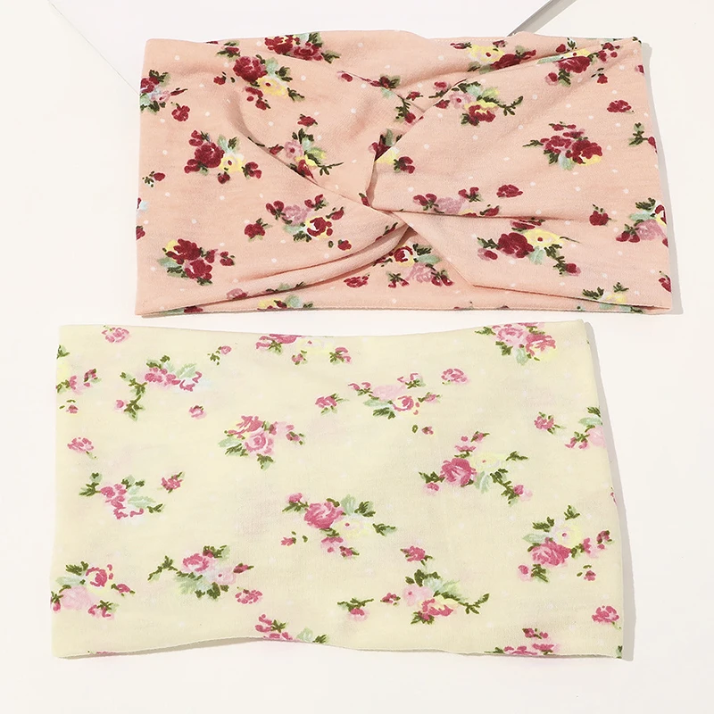 Wide-brimmed Headband Cotton Cross Knot Twist Turban Hairband Headwrap Bandana Cashew Flower Print Hair Accessories |