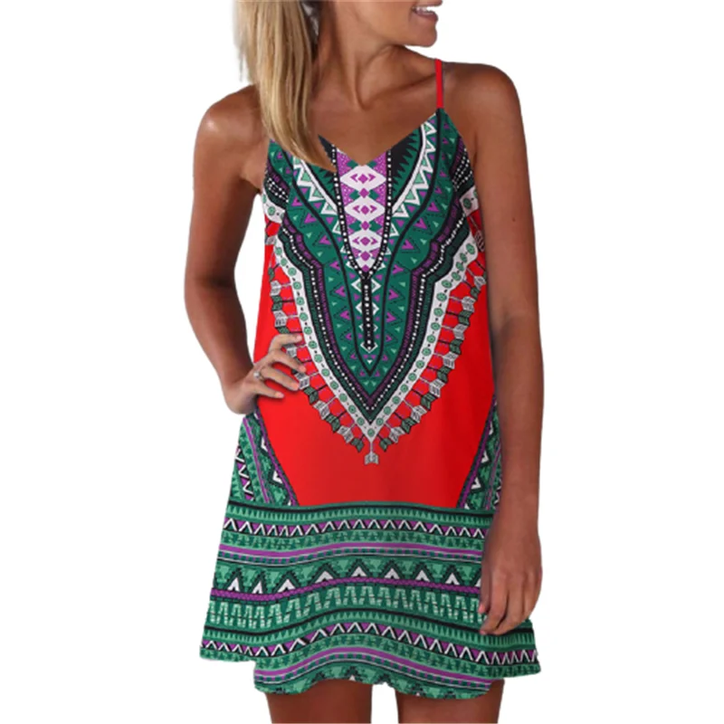 

Women Beach Casual Dresses Summer Sexy Camisole 3D Print Short Dress Vintage Lady Spaghetti Strap Mini Dress Loose A-Line Dress