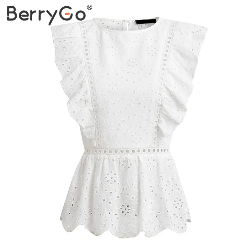 Женский топ с баской BerryGo Повседневный хлопковый оборками круглым вырезом и